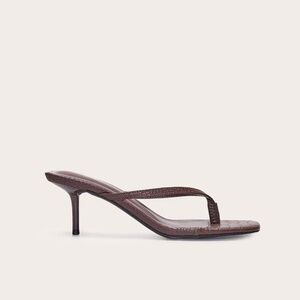 PrettyLittleThing brown croc-embossed heeled sandals